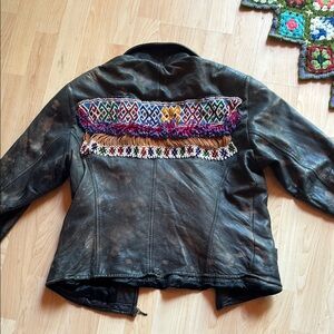 Embroidered Black Leather Jacket